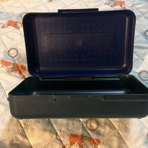 SpaceMaker Vintage 90s Pencil Box Navy Forest Green School Supply Storage - Picture 7 of 16